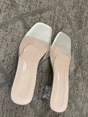Clear Strap Silver Mule Heels for Women